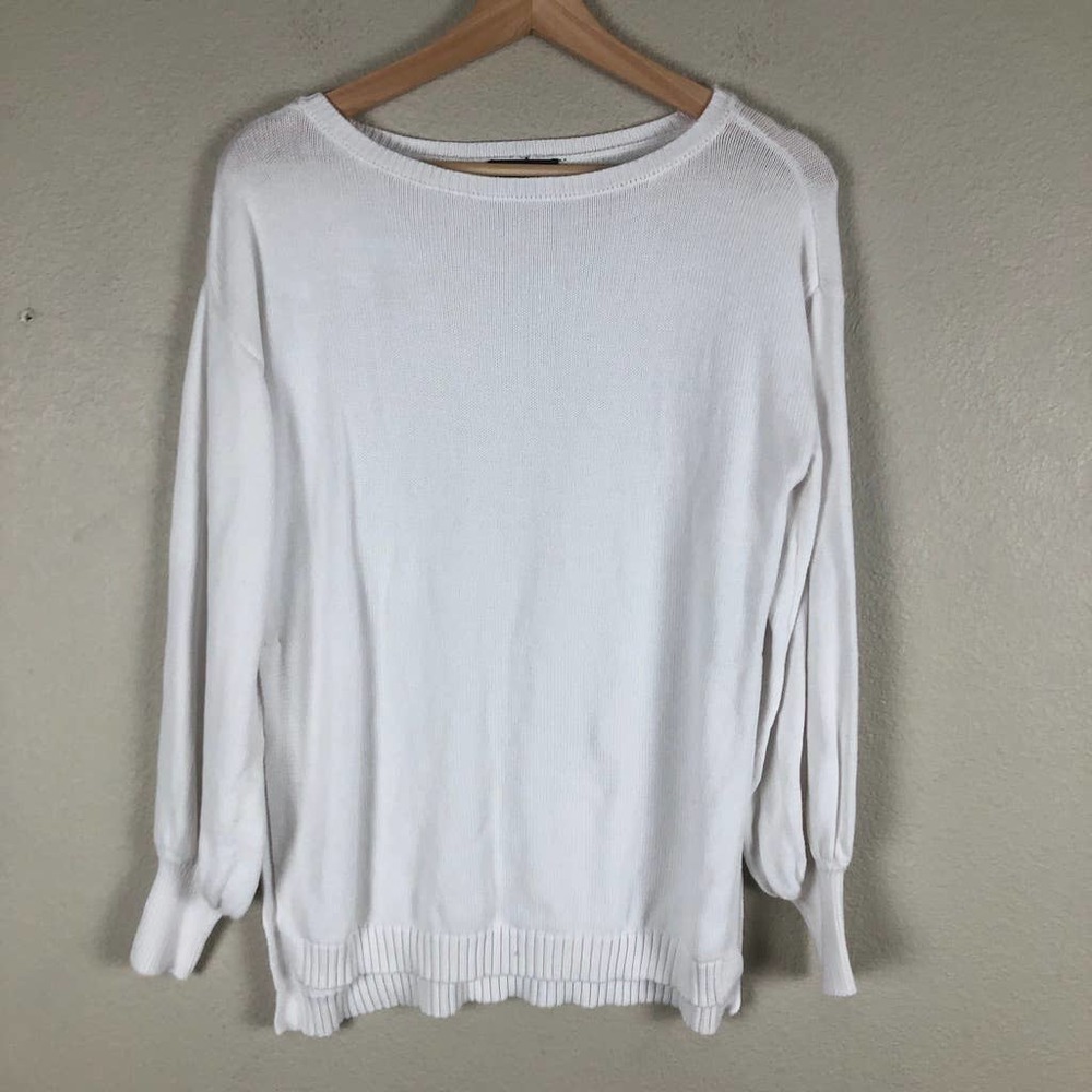 VERVE Ami Sweater White Crew Neck High Side Slits Casual Size Medium‎